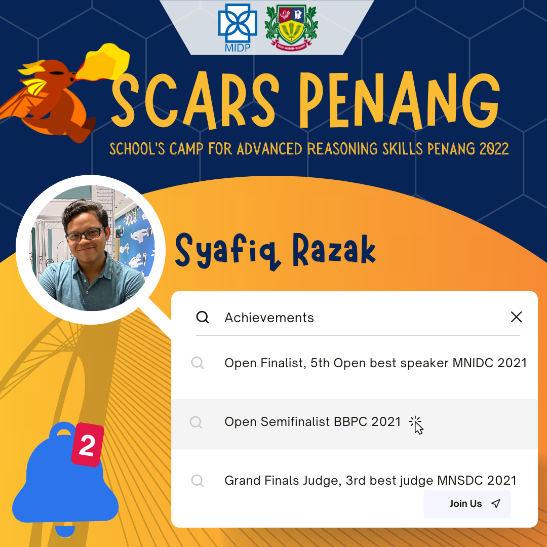 Schools Camp for Advanced Reasoning Skills Penang (SCARS Penang) 2022